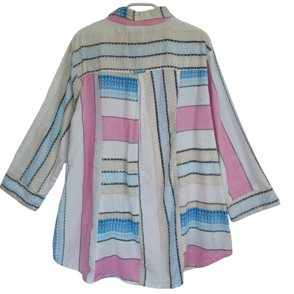 Parsley & Sage Blouse Contrast Stripe Print Linen Blend Blouse Womens 1X - Picture 11 of 12